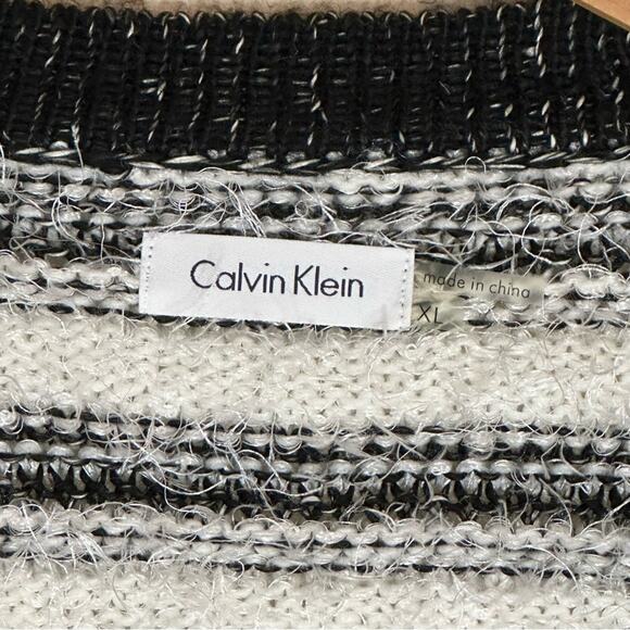 Calvin Klein Cropped Black and White Striped Eyelash Open Front Cardigan Sweater - Picture 3 of 6